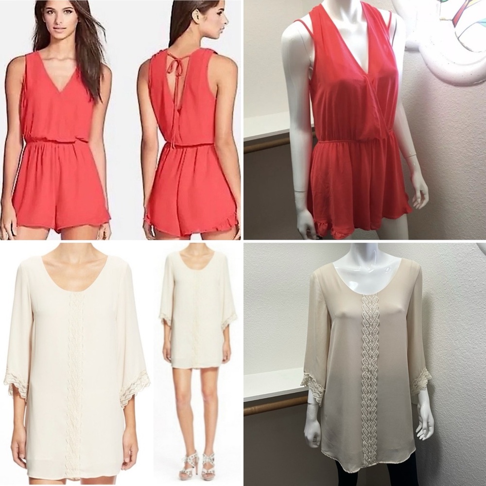 ASTR Daytime/Night-time cream shift dress and Coral Romper BUNDLE Sz M